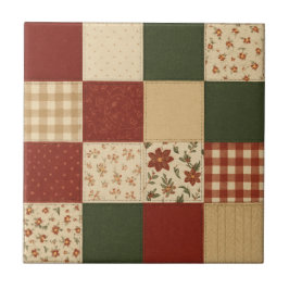 Red Green Patchwork Quilt Rustikales Bauernhaus Bl Fliese