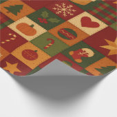 Red Green Patchwork Quilt Rustikales Bauernhaus Bl Geschenkpapier (Ecke)