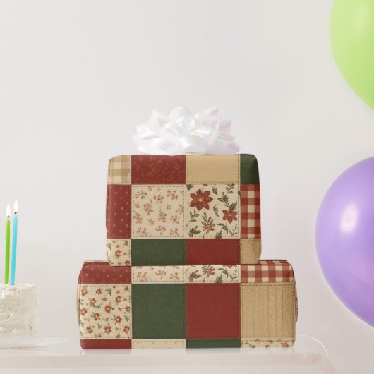 Red Green Patchwork Quilt Rustikales Bauernhaus Bl Geschenkpapier (Partygeschenke)