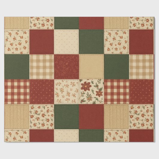 Red Green Patchwork Quilt Rustikales Bauernhaus Bl Geschenkpapier (Flach)