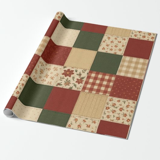Red Green Patchwork Quilt Rustikales Bauernhaus Bl Geschenkpapier (Ungerollt)