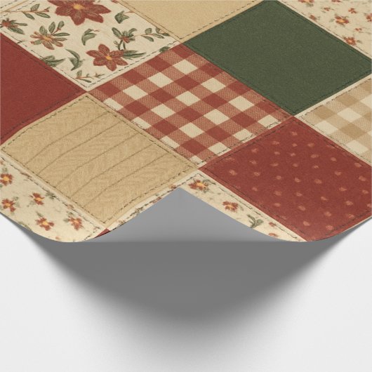 Red Green Patchwork Quilt Rustikales Bauernhaus Bl Geschenkpapier (Ecke)
