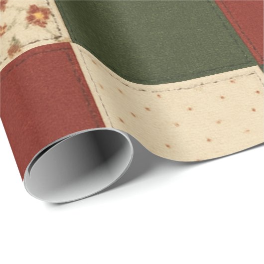 Red Green Patchwork Quilt Rustikales Bauernhaus Bl Geschenkpapier (Rolleneckpunkt)