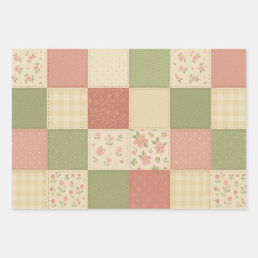 Red Green Patchwork Quilt Rustikales Bauernhaus Bl Geschenkpapier Set (Vorderseite 2)