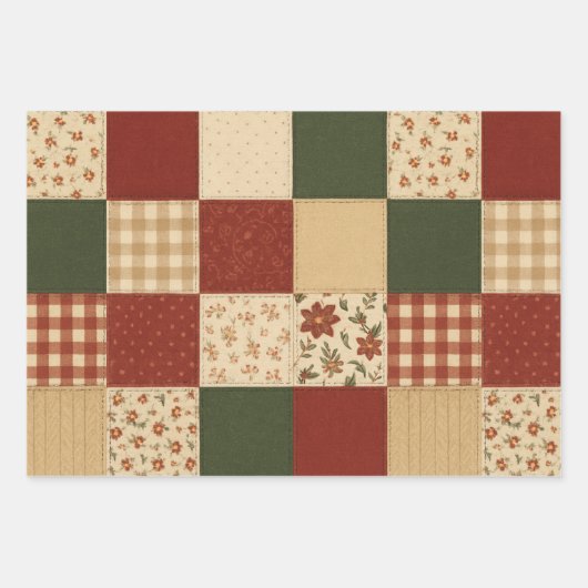Red Green Patchwork Quilt Rustikales Bauernhaus Bl Geschenkpapier Set (Vorderseite)