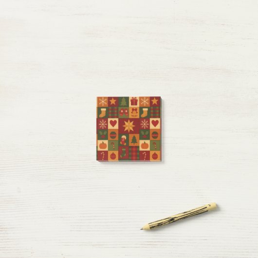 Red Green Patchwork Quilt Rustikales Bauernhaus Bl Post-it Klebezettel (Auf Schreibtisch)