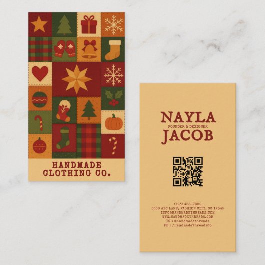 Red Green Patchwork Quilt Rustikales Bauernhaus Bl Visitenkarte (Vorne/Hinten)