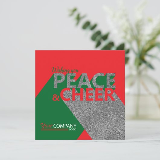 Red & Green, Peace & Cheer Card Einladung (Stehend Vorderseite)
