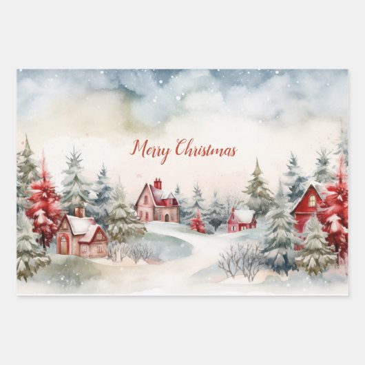 Red Green Pine Trees Weihnachtswald Geschenkpapier Set (Vorderseite 3)