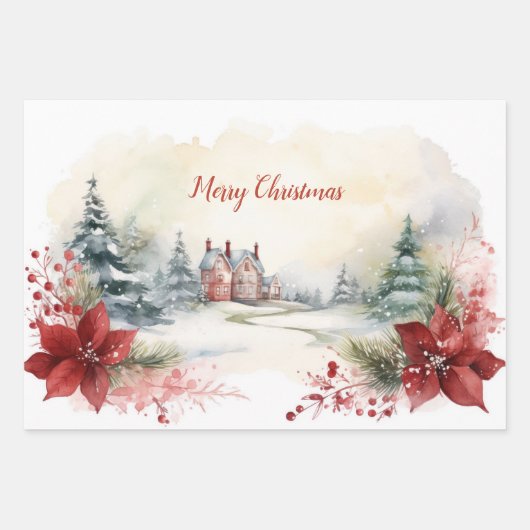 Red Green Pine Trees Weihnachtswald Geschenkpapier Set (Vorderseite 2)