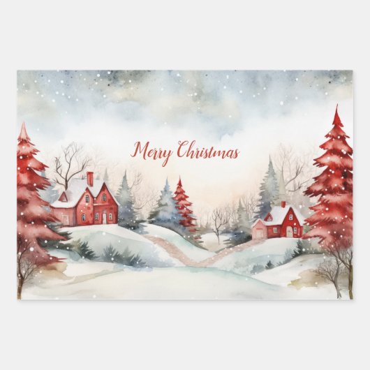 Red Green Pine Trees Weihnachtswald Geschenkpapier Set (Vorderseite)