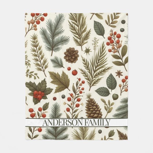 Red Green Pine und Berry Watercolor Holiday Fleecedecke (Vorderseite)