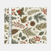 Red Green Pine und Berry Watercolor Holiday Fleecedecke (Vorderseite (Horizontal))