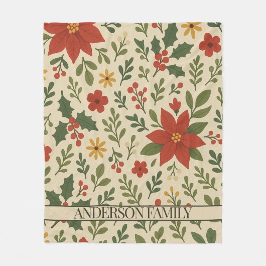 Red Green Pine und Berry Watercolor Holiday Fleecedecke (Vorderseite)