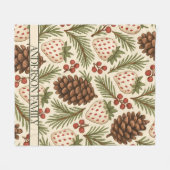 Red Green Pine und Berry Watercolor Holiday Fleecedecke (Vorderseite (Horizontal))