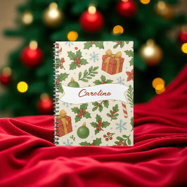 Red Green Pine und Berry Watercolor Holiday Notizblock