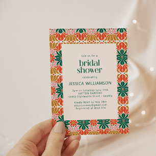 Red Green Pink Christmas Botanical Bridal Shower Einladung