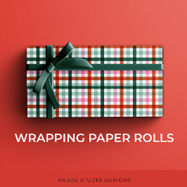 Red Green Pink Christmas Gingham Geschenkpapier