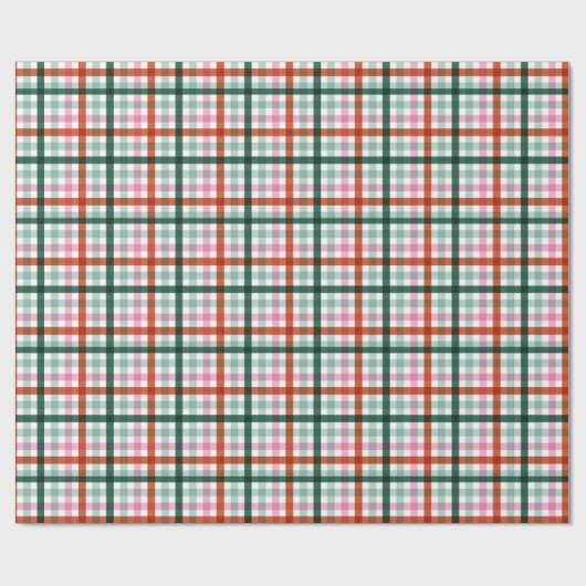Red Green Pink Christmas Gingham Geschenkpapier (Flach)