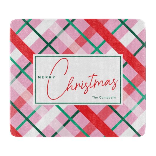 Red Green Pink Christmas Plaid Cutting Board Schneidebrett (Vorderseite)