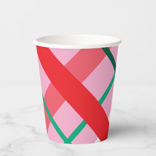 Red Green Pink Christmas Plaid Paper cup Pappbecher (Vorderseite)