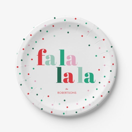 Red Green Pink Fa La La La Christmas Paper Plate Pappteller (Vorderseite)