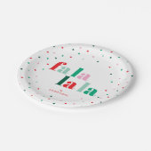 Red Green Pink Fa La La La Christmas Paper Plate Pappteller (Schrägansicht)