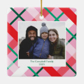 Red Green Pink Plaid Christmas Photo Ornament (Rückseite)