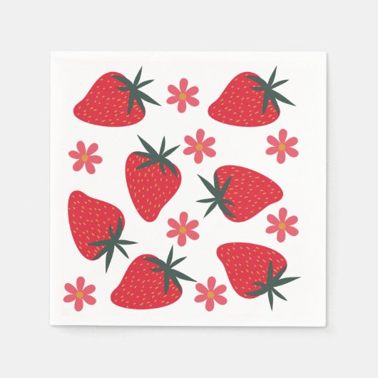 Red Green Pink Simple Strawberries Napkins Serviette (Vorderseite)