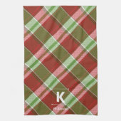 Red Green Plaid Christmas Personalized Monogram Geschirrtuch (Vertikal)
