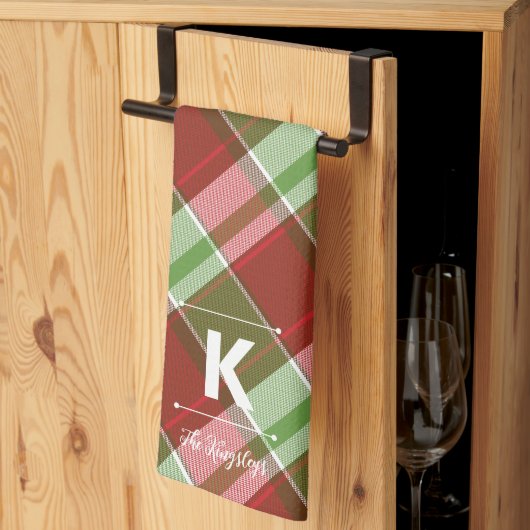 Red Green Plaid Christmas Personalized Monogram Geschirrtuch (Drittel gefaltet)