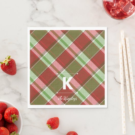 Red Green Plaid Christmas Personalized Monogram Serviette (Beispiel)