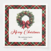 Red Green Plaid Christmas Wreath Napkins Custom Serviette (Vorderseite)