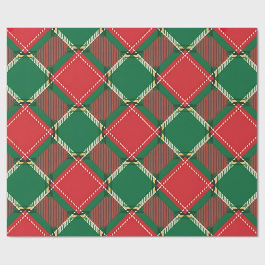 Red Green Plaid Pattern Wrapping Paper Geschenkpapier (Flach)