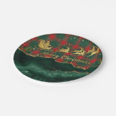 Red Green Plaid Santa Sleigh Merry Christmas Pappteller (Schrägansicht)
