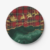Red Green Plaid Santa Sleigh Merry Christmas Pappteller (Vorderseite)