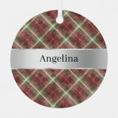 Red Green Plaid Silver Ribbon Christmas Ornament Aus Metall (Vorderseite)
