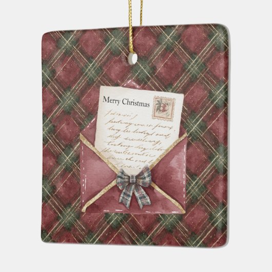 Red Green Plaid Stripes Letter Christmas Keramikornament (Links)