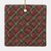 Red Green Plaid Stripes Letter Christmas   Keramikornament (Rückseite)