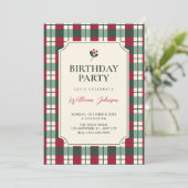 Red green plaid tartan pattern birthday einladung (Stehend Vorderseite)