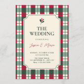 Red green plaid tartan pattern wedding einladung (Vorderseite)