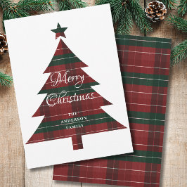 Red Green Plaid Tree Merry Christmas  Feiertagskarte