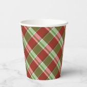 Red Green Plaid Weihnachtsfeier Pappbecher (Rückseite)