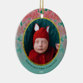 Red & Green Poinsettia Baby's First Christmas Keramik Ornament (Rechts)