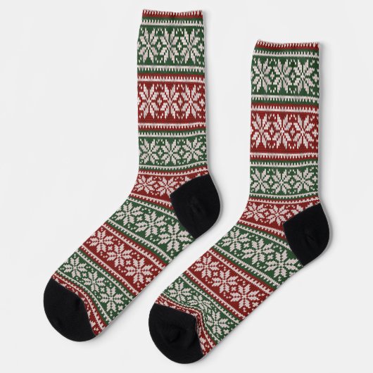 Red Green Poinsettia Blume Pattern Socken (Linkes Detail)
