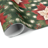 Red Green Poinsettia GIngham Pattern Präsent Geschenkpapier (Rolleneckpunkt)