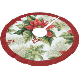 Red Green Poinsettia Holly Berry Weihnachten Polyester Weihnachtsbaumdecke