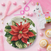 Red Green Poinsettia Holly Berry Weihnachtsferien Pappteller (Party)