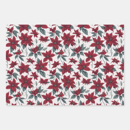 Red & Green Pointsettia Weihnachtsgeschenk Geschenkpapier Set (Vorderseite)