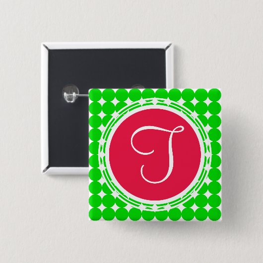 Red & Green Polka Dot Monogram Button (Vorne & Hinten)